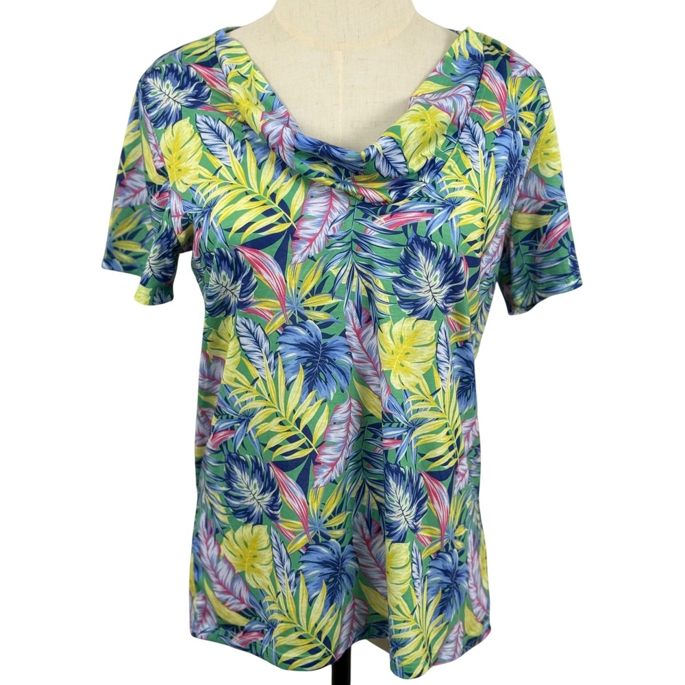 Stella Parker S Top Tropical Island Cowl Neck Blouse Vacation Resortwear Luau